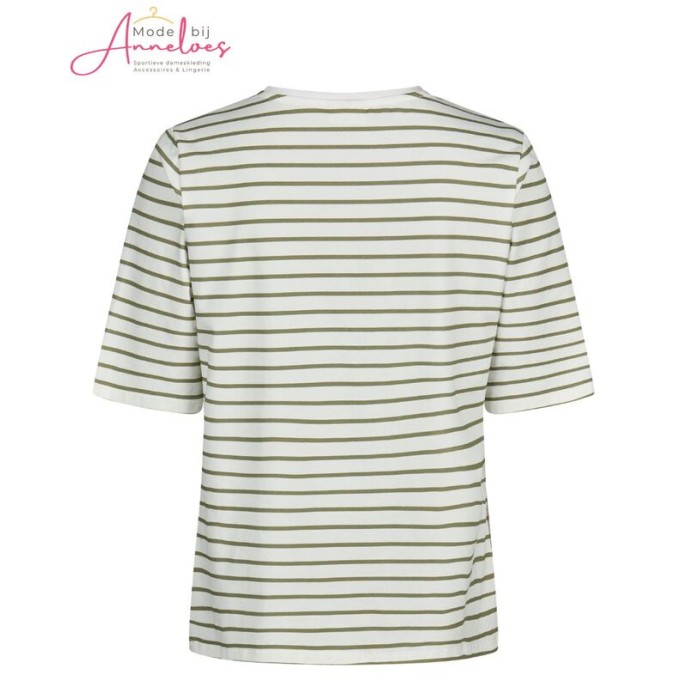 Barbara Lebek shirt 6204 streep opdruk Kaki ecru